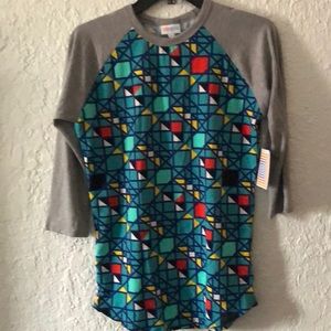 LULAROE RANDY-XS-GEOMETRIC 3/4 SLEEVE BASEBALL TEE SHIRT TOP